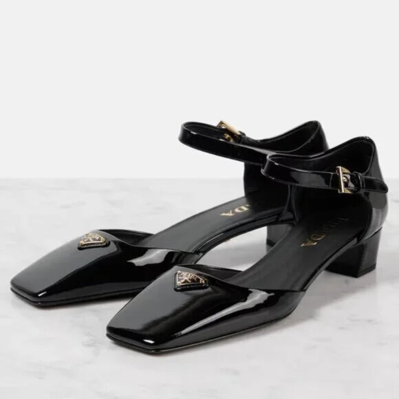 BNIB PRADA Modellerie Logo D'Orsay Square Toe Ankle Strap D'Orsay Pumps Heels - Picture 3 of 5